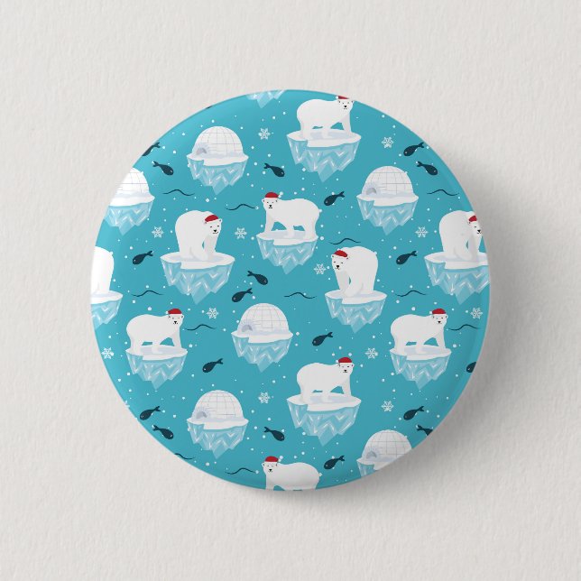 Cute Polar bears in Santa Hats Christmas Pattern 6 Cm Round Badge (Front)