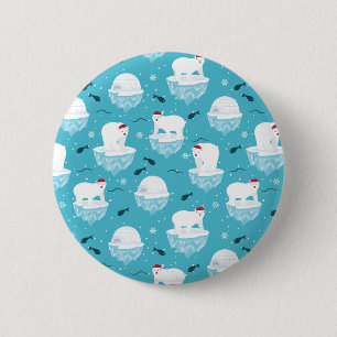 Cute Polar bears in Santa Hats Christmas Pattern 6 Cm Round Badge