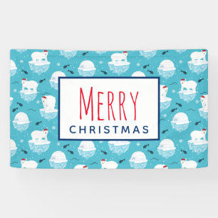 Cute Polar bears in Santa Hats Christmas Pattern Banner