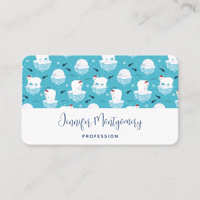 Cute Polar bears in Santa Hats Christmas Pattern Business Card (Front)