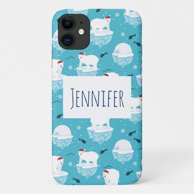 Cute Polar bears in Santa Hats Christmas Pattern Case-Mate iPhone Case (Back)