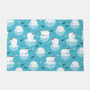 Cute Polar bears in Santa Hats Christmas Pattern Doormat
