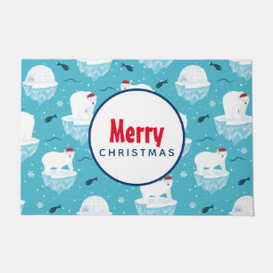 Cute Polar bears in Santa Hats Christmas Pattern Doormat