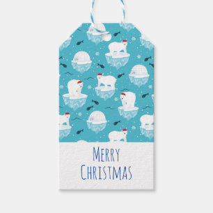 Cute Polar bears in Santa Hats Christmas Pattern Gift Tags
