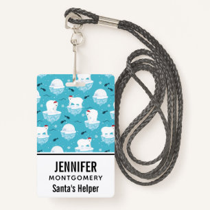 Cute Polar bears in Santa Hats Christmas Pattern ID Badge