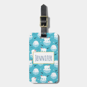 Cute Polar bears in Santa Hats Christmas Pattern Luggage Tag