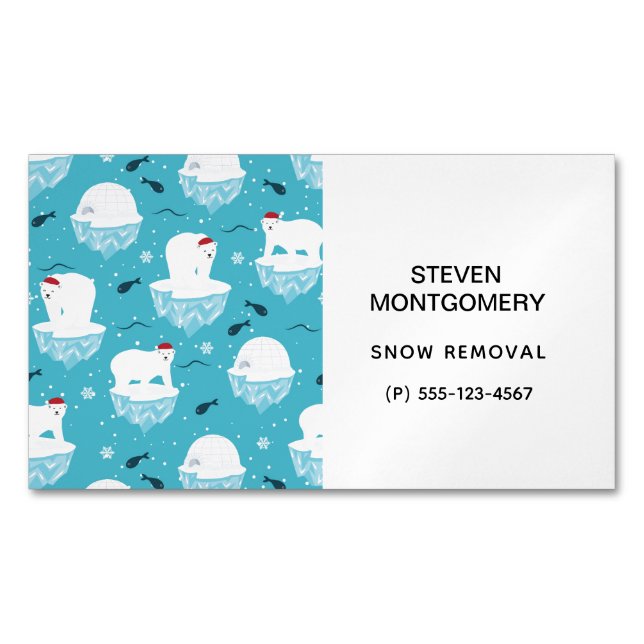Cute Polar bears in Santa Hats Christmas Pattern Magnetic Business Card (Front)