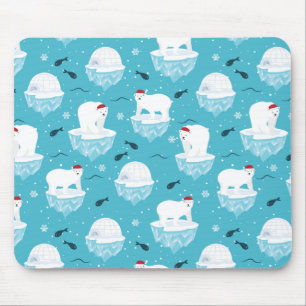Cute Polar bears in Santa Hats Christmas Pattern Mouse Mat