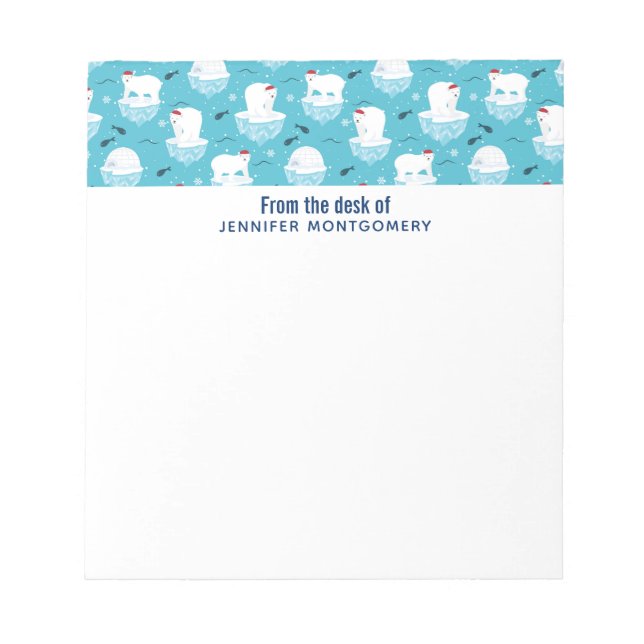 Cute Polar bears in Santa Hats Christmas Pattern Notepad (Front)