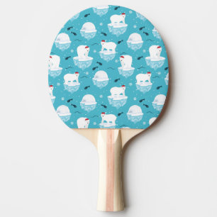 Cute Polar bears in Santa Hats Christmas Pattern Ping Pong Paddle