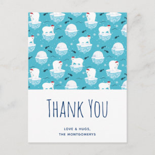 Cute Polar bears in Santa Hats Christmas Thank You Postcard