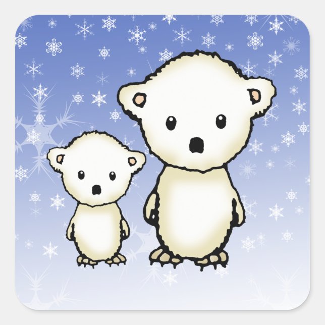 Cute Polar Bears in Snow Stickers (Front)