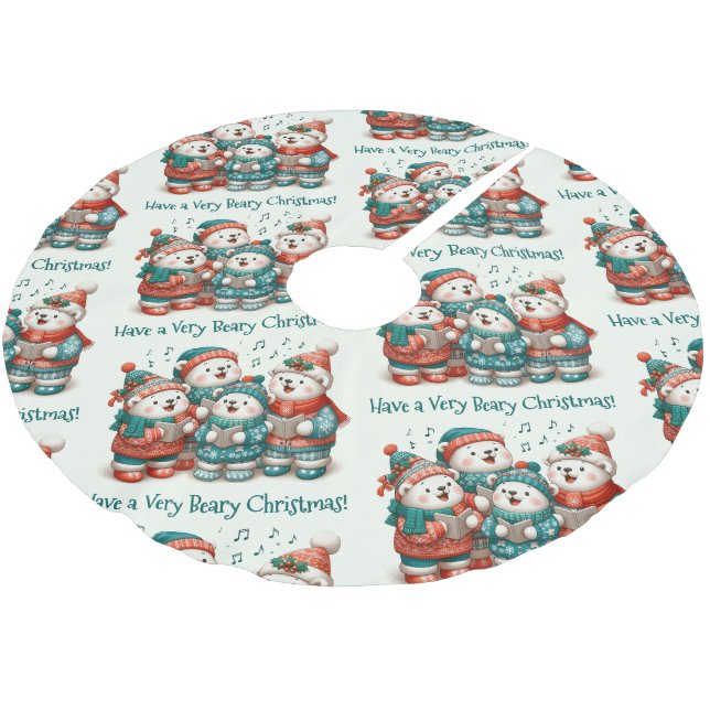 Cute Polar Bears Sing Have a Very Beary Christmas! Brushed Polyester Tree Skirt (Angled)