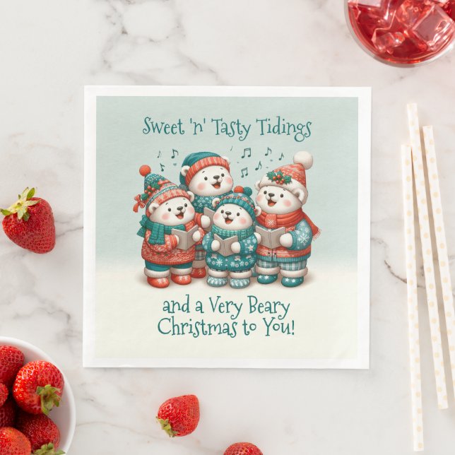 Cute Polar Bears Sing Have a Very Beary Christmas! Napkin (Insitu)