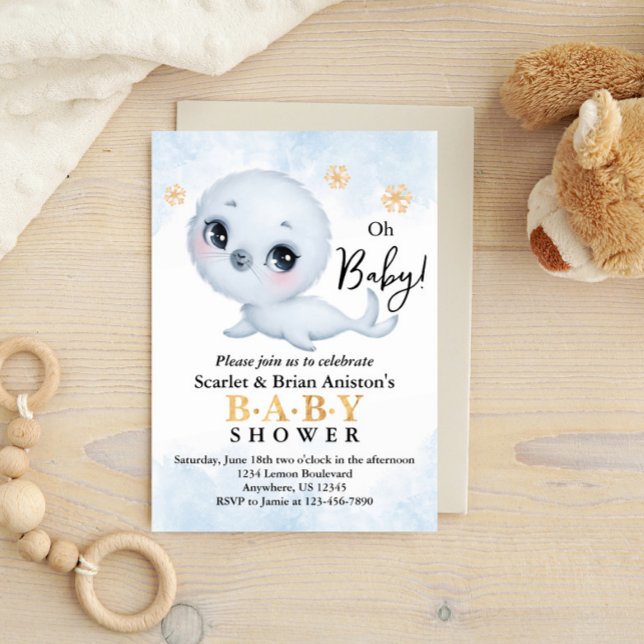 Cute Polar Seal Arctic Baby Shower Invitation (Creator Uploaded)