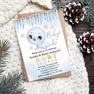 Cute Polar Seal Arctic Baby Shower Invitation