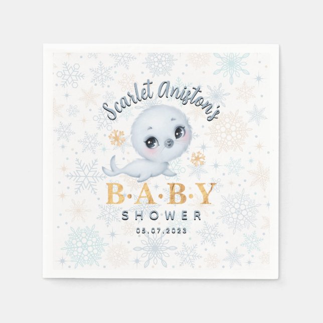 Cute Polar Seal Arctic Baby Shower  Napkin (Front)