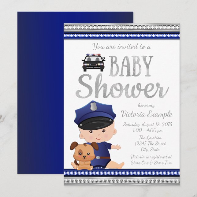 Cute Police Baby Shower Invitations (Front/Back)