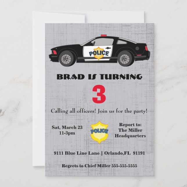 Cute Police Car Birthday Invitation (Front)