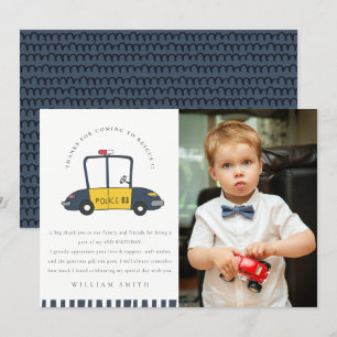 Cute Police Car Rescue Kids Photo Any Age Birthday Thank You Card