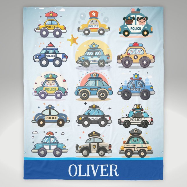 Cute Police Cars Pattern Personalised Fleece Blanket (Creator Uploaded)
