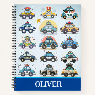 Cute Police Cars Pattern Personalised Notebook