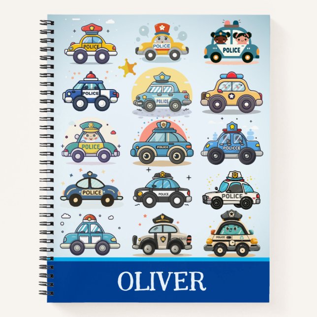 Cute Police Cars Pattern Personalised Notebook (Front)