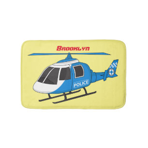 Cute police department helicopter chopper cartoon bath mat