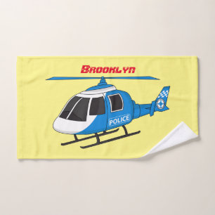 Cute police department helicopter chopper cartoon bath towel set