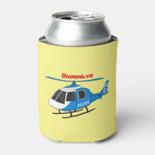 Cute police department helicopter chopper cartoon can cooler