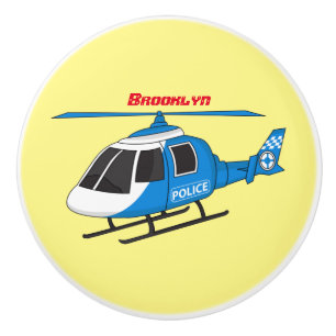 Cute police department helicopter chopper cartoon  ceramic knob