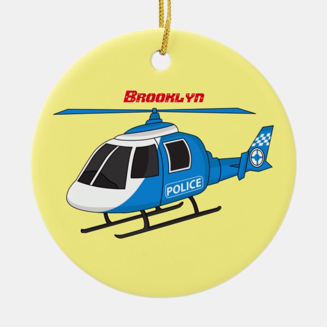 Cute police department helicopter chopper cartoon ceramic tree decoration (Front)