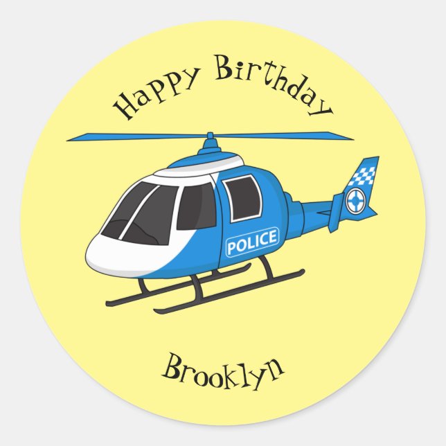 Cute police department helicopter chopper cartoon classic round sticker (Front)