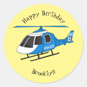 Cute police department helicopter chopper cartoon classic round sticker
