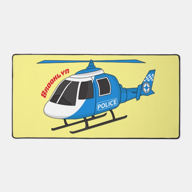Cute police department helicopter chopper cartoon  desk mat (Front)