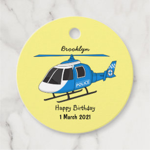 Cute police department helicopter chopper cartoon favour tags