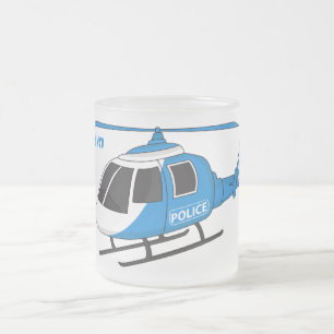 Cute police department helicopter chopper cartoon frosted glass coffee mug