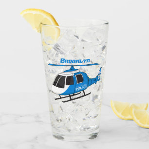 Cute police department helicopter chopper cartoon glass