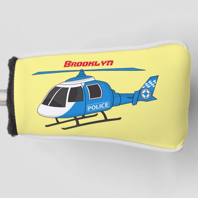 Cute police department helicopter chopper cartoon golf head cover (Front)