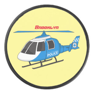 Cute police department helicopter chopper cartoon hockey puck