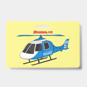 Cute police department helicopter chopper cartoon ID badge