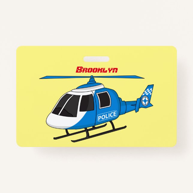 Cute police department helicopter chopper cartoon ID badge (Front)