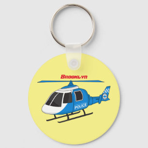 Cute police department helicopter chopper cartoon key ring