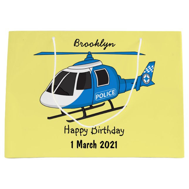 Cute police department helicopter chopper cartoon  large gift bag (Front)