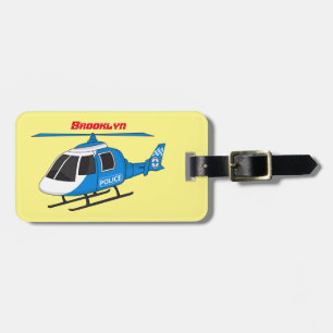 Cute police department helicopter chopper cartoon luggage tag