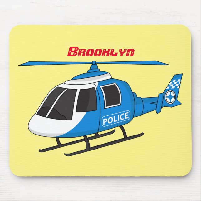 Cute police department helicopter chopper cartoon mouse mat (Front)