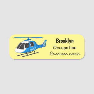 Cute police department helicopter chopper cartoon name tag