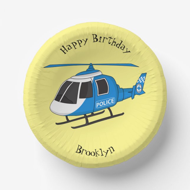 Cute police department helicopter chopper cartoon paper plate (Front)