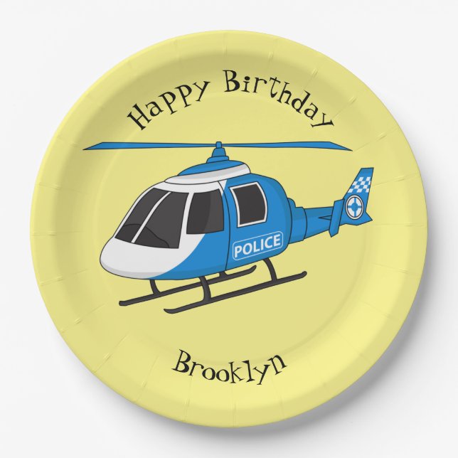 Cute police department helicopter chopper cartoon paper plate (Front)