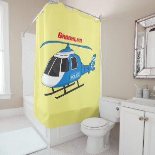 Cute police department helicopter chopper cartoon shower curtain